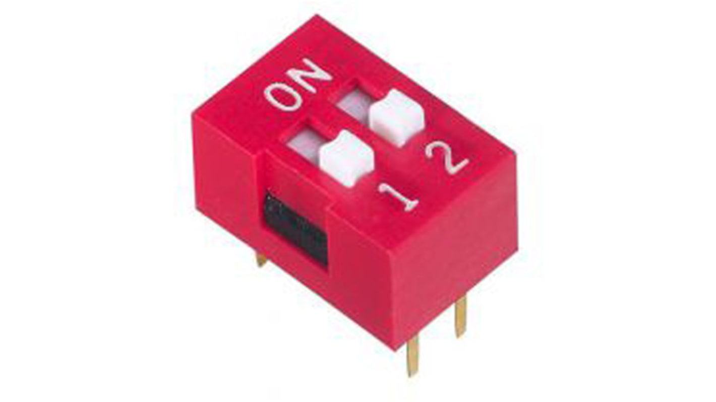 Interruptor DIP, DPST, Montaje en orificio pasante, Actuador Rebajado, 25 mA, 2 vías, -40 → +85°C