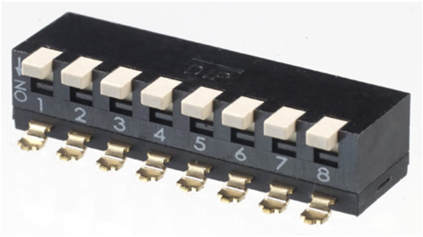 APEM 8 Way Surface Mount DIP Switch 8PST, Piano, Raised Actuator