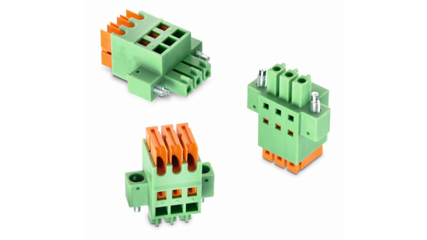 Borne enchufable para PCB Hembra Wurth Elektronik de 6 vías , paso 3.81mm, 5A, de color Verde, naranja, montaje De