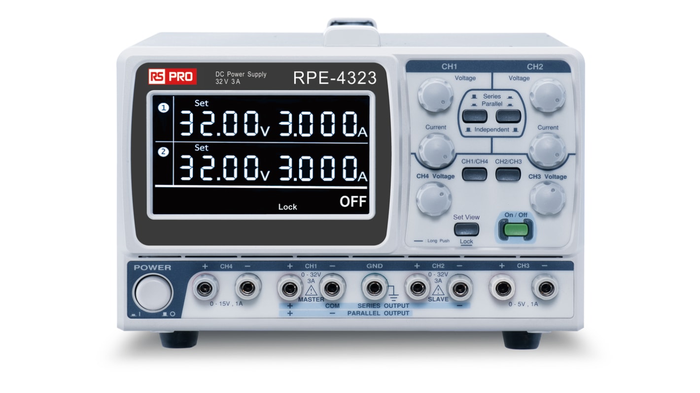 RS PRO Laboratoriestrømforsyning, 4 Udgange, 0 → 32V, 1A, 212W