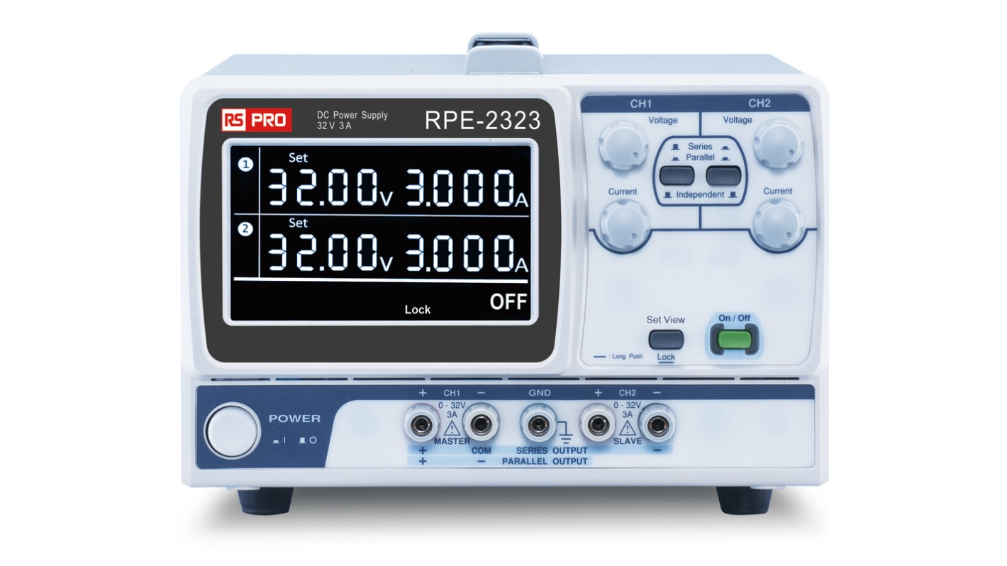 Alimentatore da banco RS PRO, 3 uscite, 0 → 32V, 3A, 217W