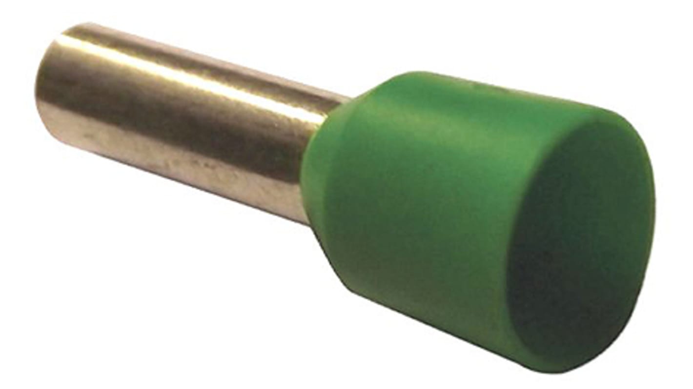 JST, FWE Insulated Crimp Bootlace Ferrule, 12mm Pin Length, 3.5mm Pin Diameter, 6mm² Wire Size, Green