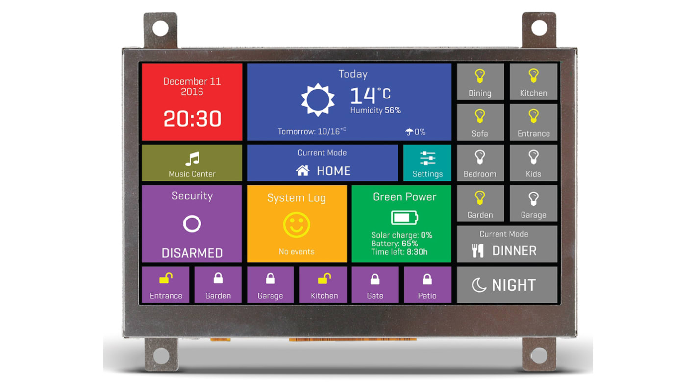 Barevný displej LCD, řada: mikromedia HMI 4.3in Ne prostupný TFT SVGA 480 x 272pixely podsvícení LED MikroElektronika