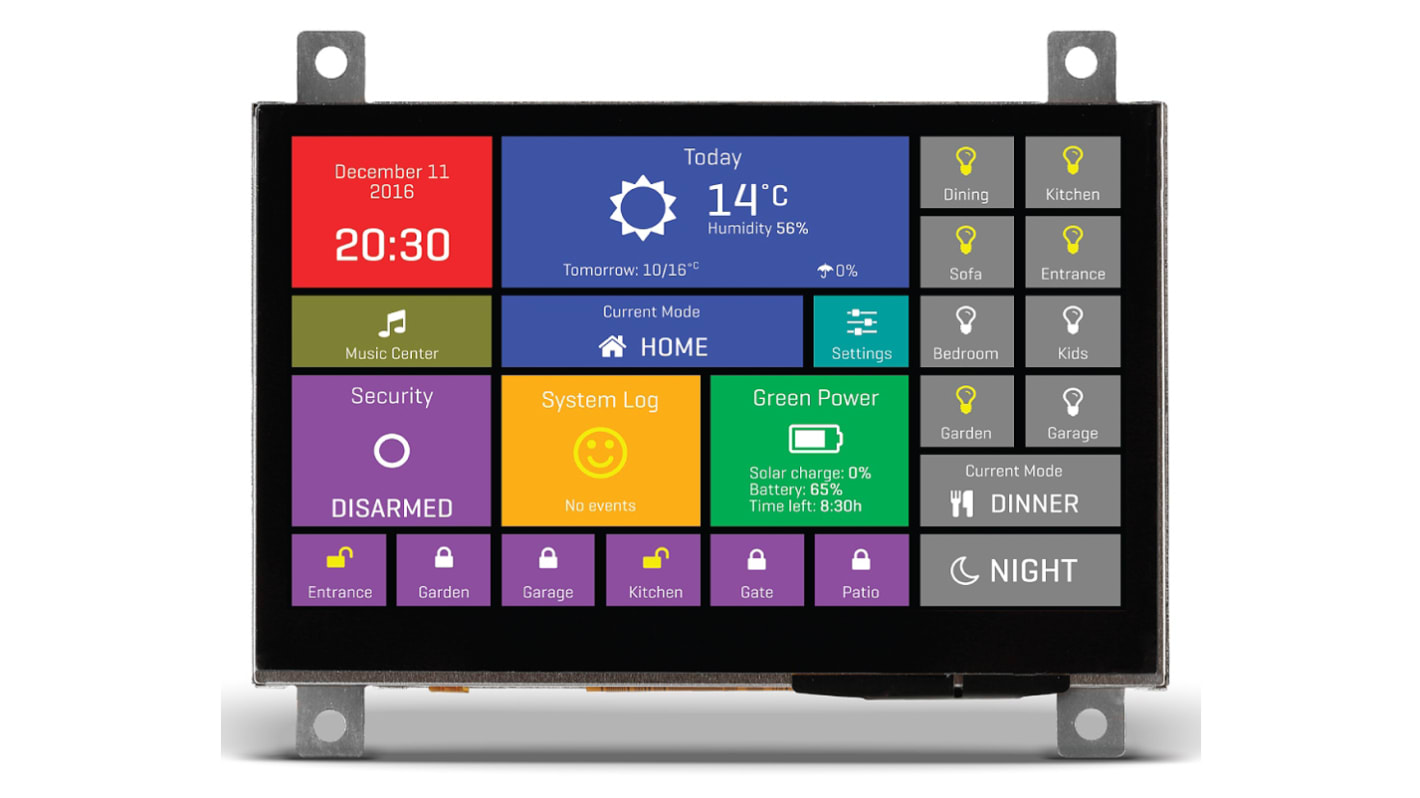 Display LCD color TFT táctil capacitivo MikroElektronika mikromedia HMI de 4.3plg, 480 x 272pixels, SVGA, alim. 5 V