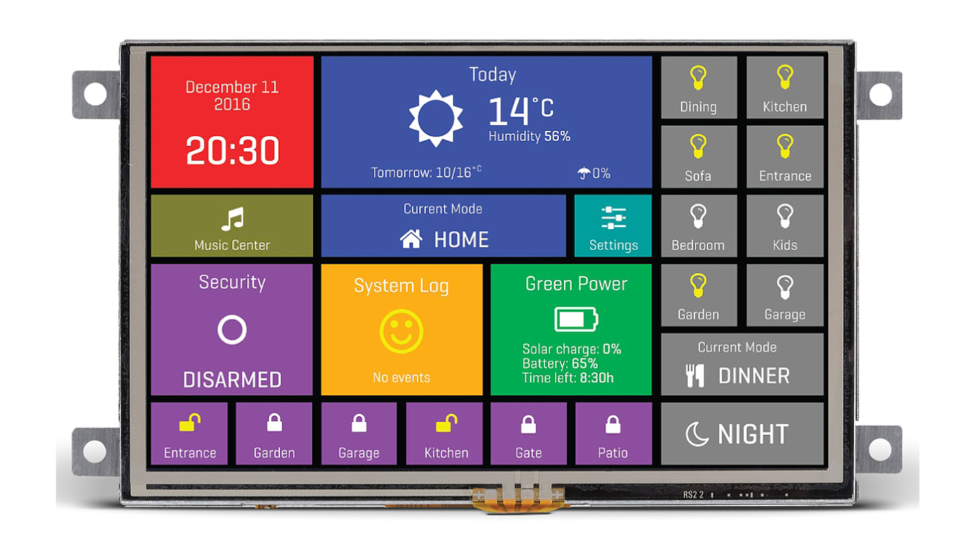 Barevný displej LCD, řada: mikromedia HMI 5in dotykový prostupný TFT SVGA 800 x 480pixely podsvícení LED