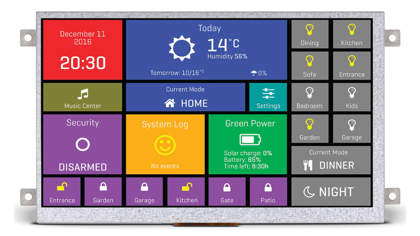 Barevný displej LCD, řada: mikromedia HMI 7in Ne prostupný TFT SVGA 800 x 480pixely podsvícení LED MikroElektronika