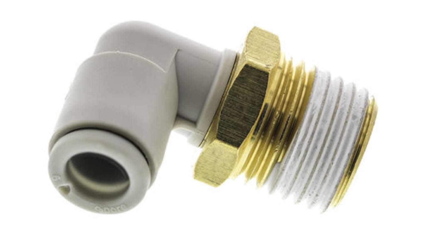 SMC KQ2 Series Elbow Threaded Adaptor, G 1/8 Male to Push In 6 mm, Threaded-to-Tube Connection Style