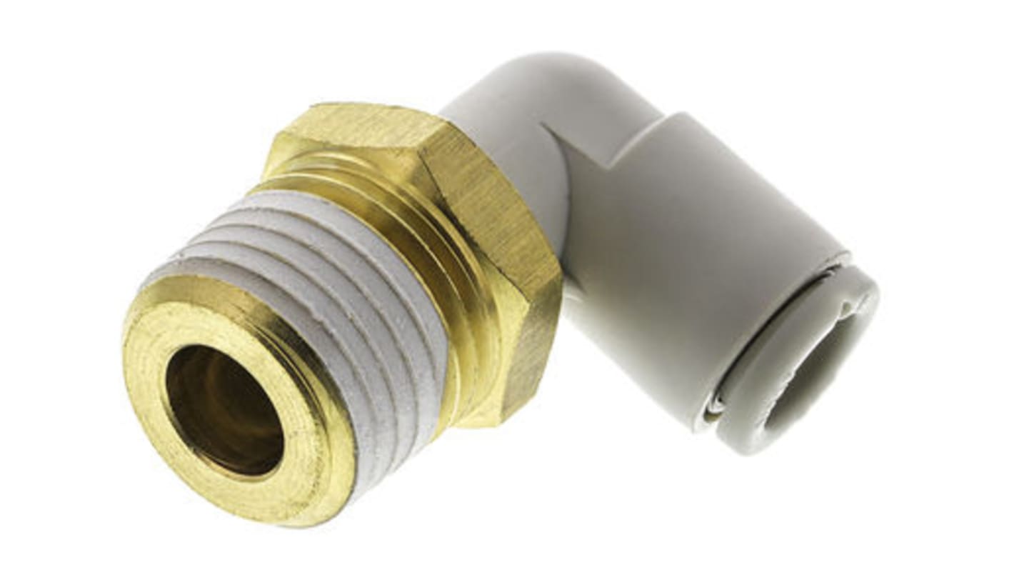 SMC KQ2 Series Elbow Threaded Adaptor, R 1/8 Male to Push In 6 mm, Threaded-to-Tube Connection Style