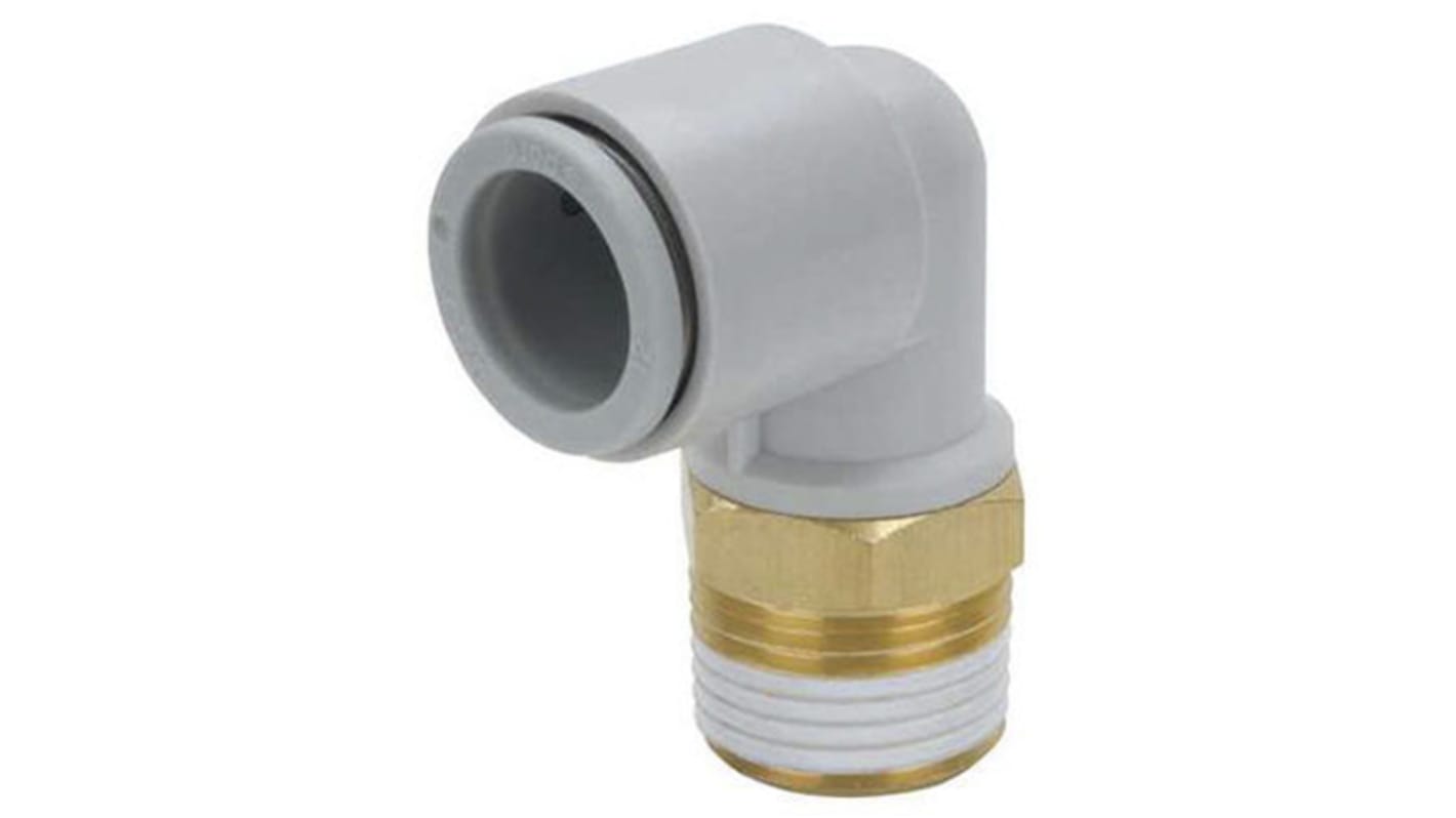 SMC KQ2 Series Elbow Threaded Adaptor, R 1/8 Male to Push In 8 mm, Threaded-to-Tube Connection Style