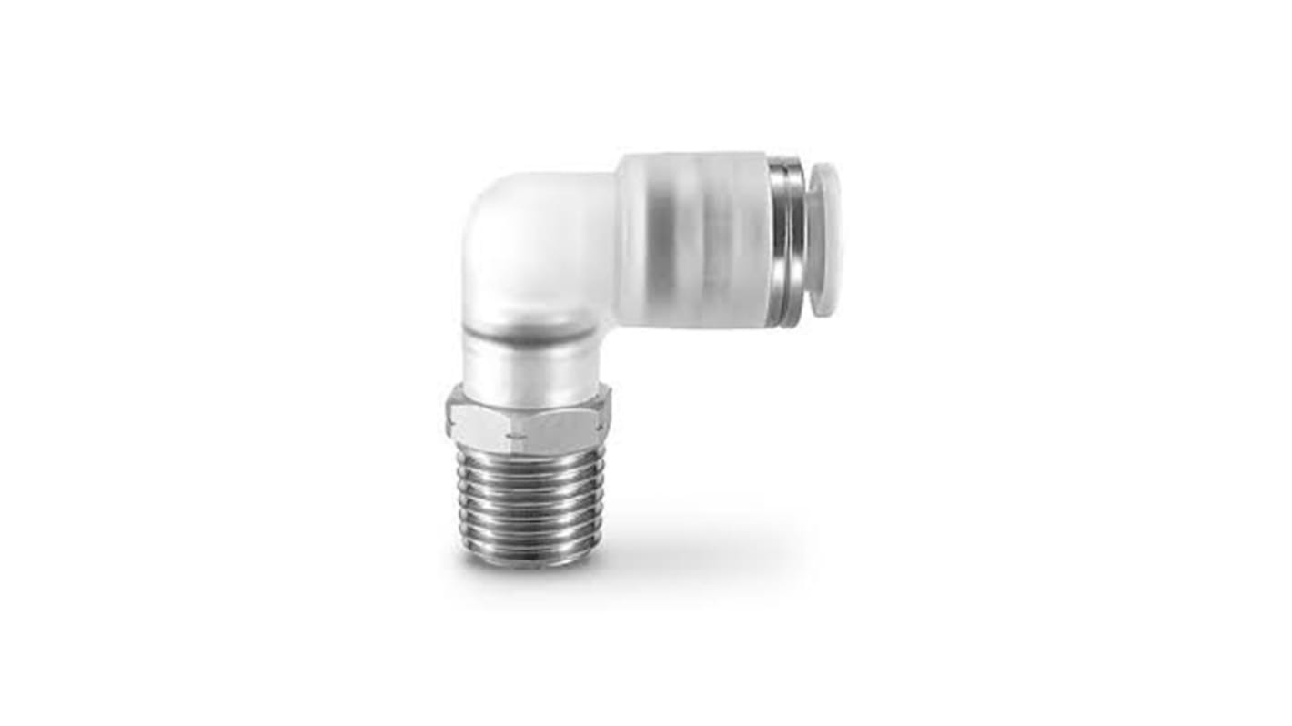 SMC KPG Series Elbow Threaded Adaptor, R 1/8 Male to Push In 6 mm, Threaded-to-Tube Connection Style