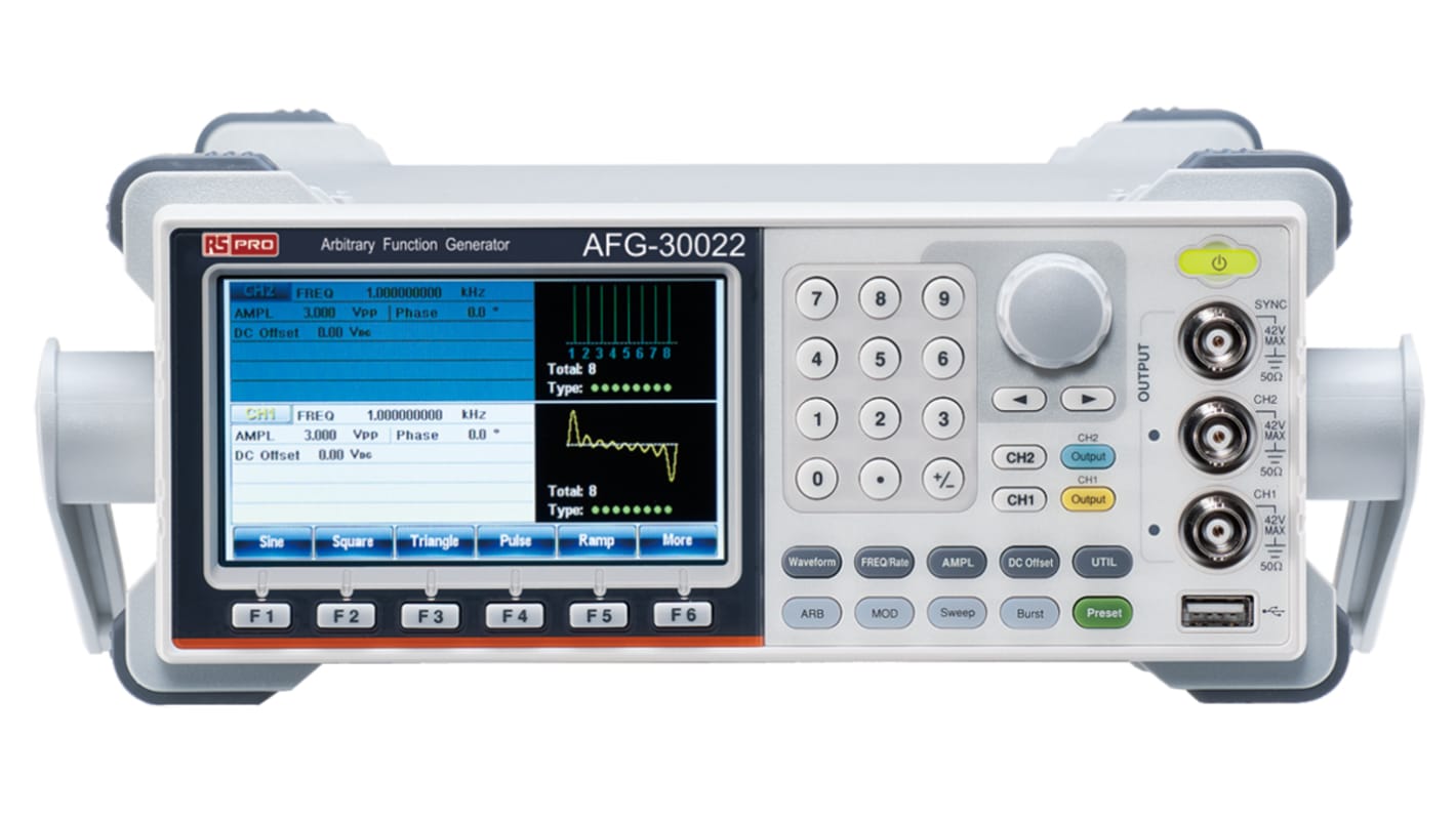 RS PRO AFG-30022 Function Generator, 1μHz Min, 20MHz Max, FM Modulation, Variable Sweep - RS Calibration