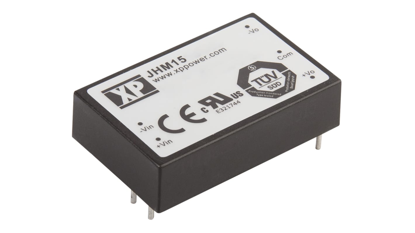 XP Power JHM15 DC-DC Converter, 5V dc/ 3A Output, 9 → 18 V dc Input, 15W, Through Hole, +80°C Max Temp -40°C Min