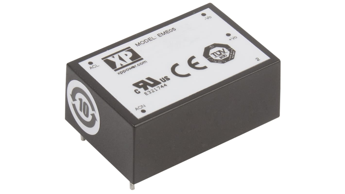 XP Power Switching Power Supply, EME05US03, 3.3V dc, 1.96A, 5W, 1 Output, 85 → 264V ac Input Voltage