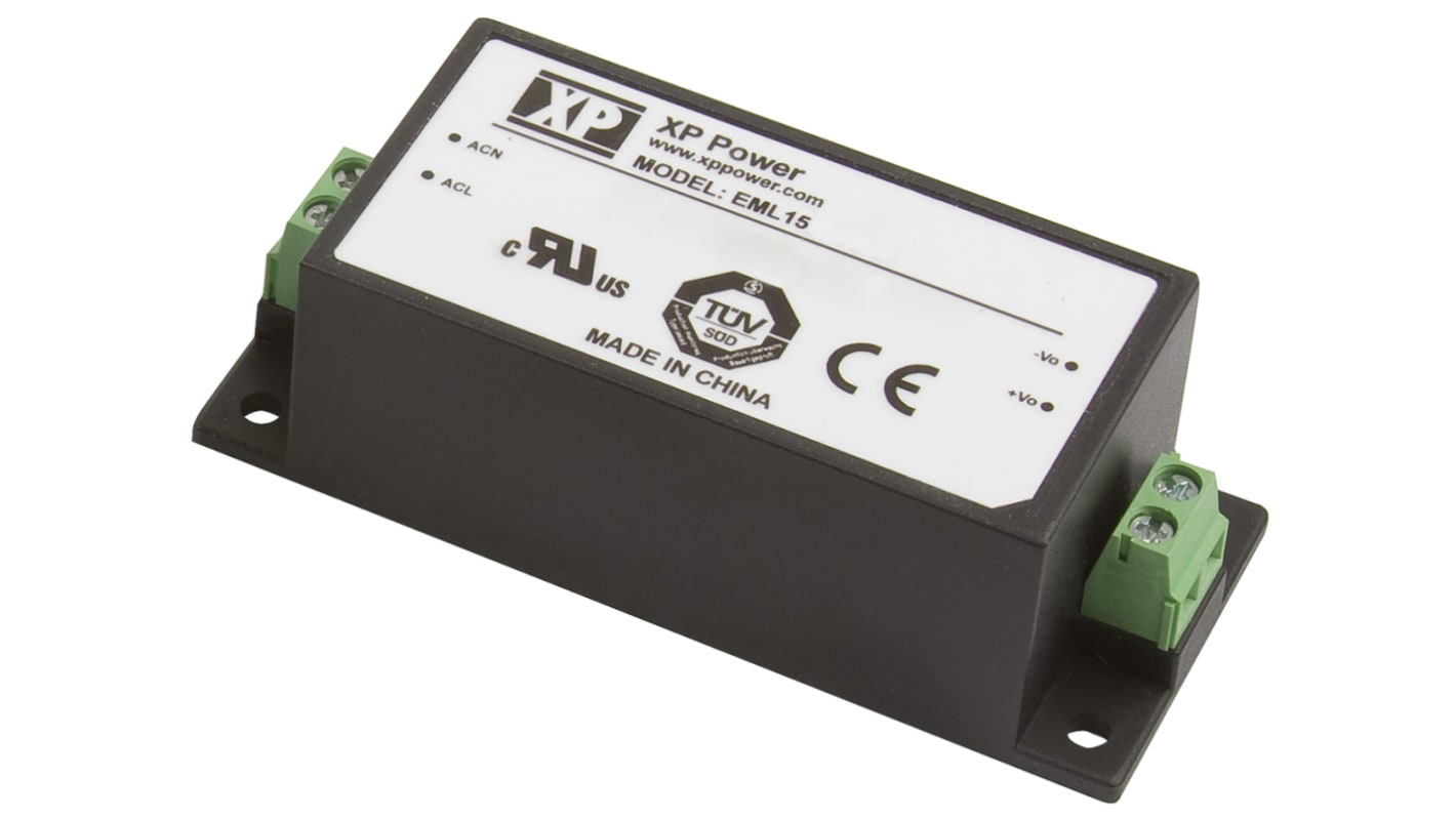 XP Power Switching Power Supply, EML15US09-S, 9V dc, 1.67A, 15W, 1 Output, 120 → 370 V dc, 85 → 264 V ac