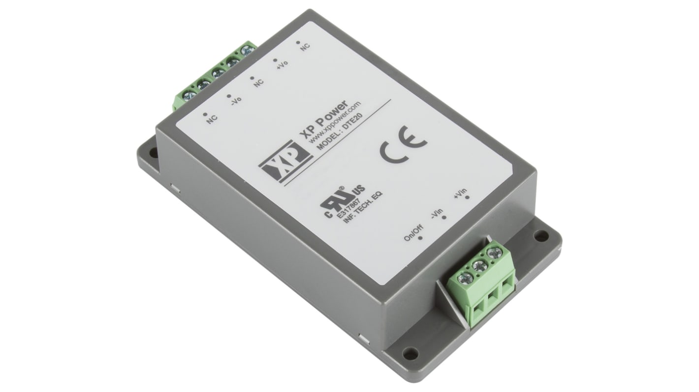 Convertisseur DC-DC XP Power, DTE20, Montage châssis, 20W, 1 sortie, 12V c.c., 1.67A