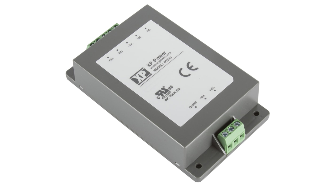 XP Power DTE40 DC-DC Converter, 48V dc/ 835mA Output, 9 → 36 V dc Input, 40W, Chassis Mount, +85°C Max Temp