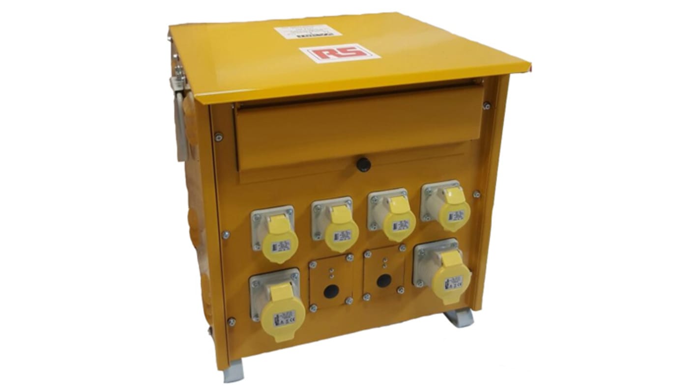 Byggepladstransformer, 10kVA, P: 400V, S: 110 (55V, 2 x 32 A, 4 x 16 A, 440 x 430 x 500mm, BS EN 60309 stikkontakt