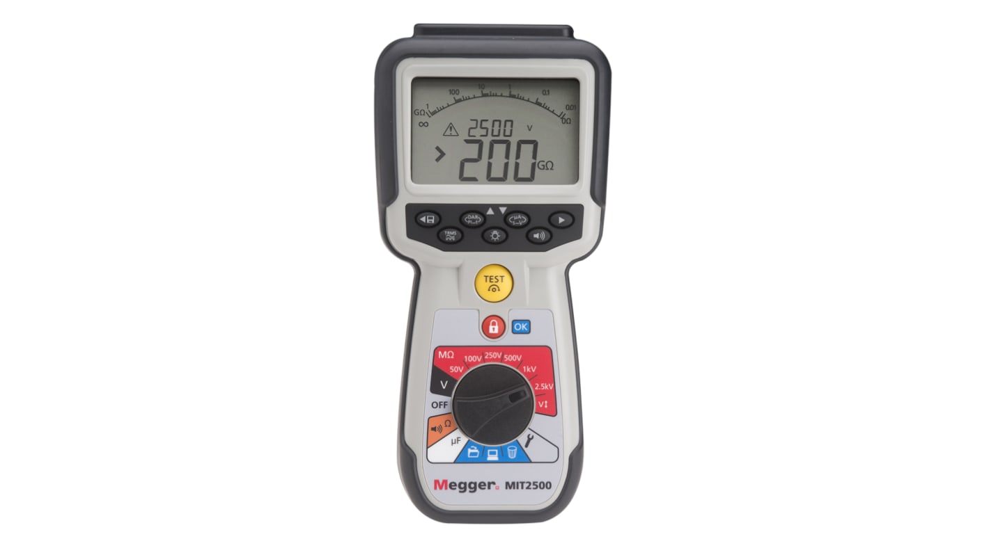 Megger MIT2500 Insulation Tester, 50V Min, 2500V Max, 200GΩ Max