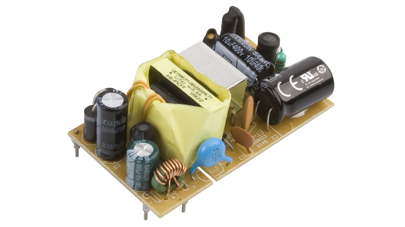 Fuente de alimentación conmutada XP Power, 24V dc, 630mA, 15W, 1 salida, para uso médico, Montaje en PCB