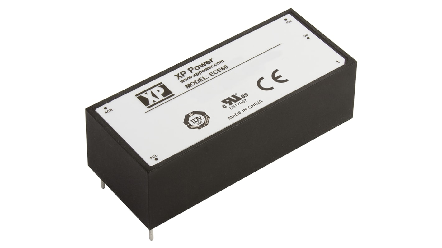 XP Power Switching Power Supply, ECE60US05, 5V dc, 10A, 50W, 1 Output, 120 → 370 V dc, 85 → 264 V ac