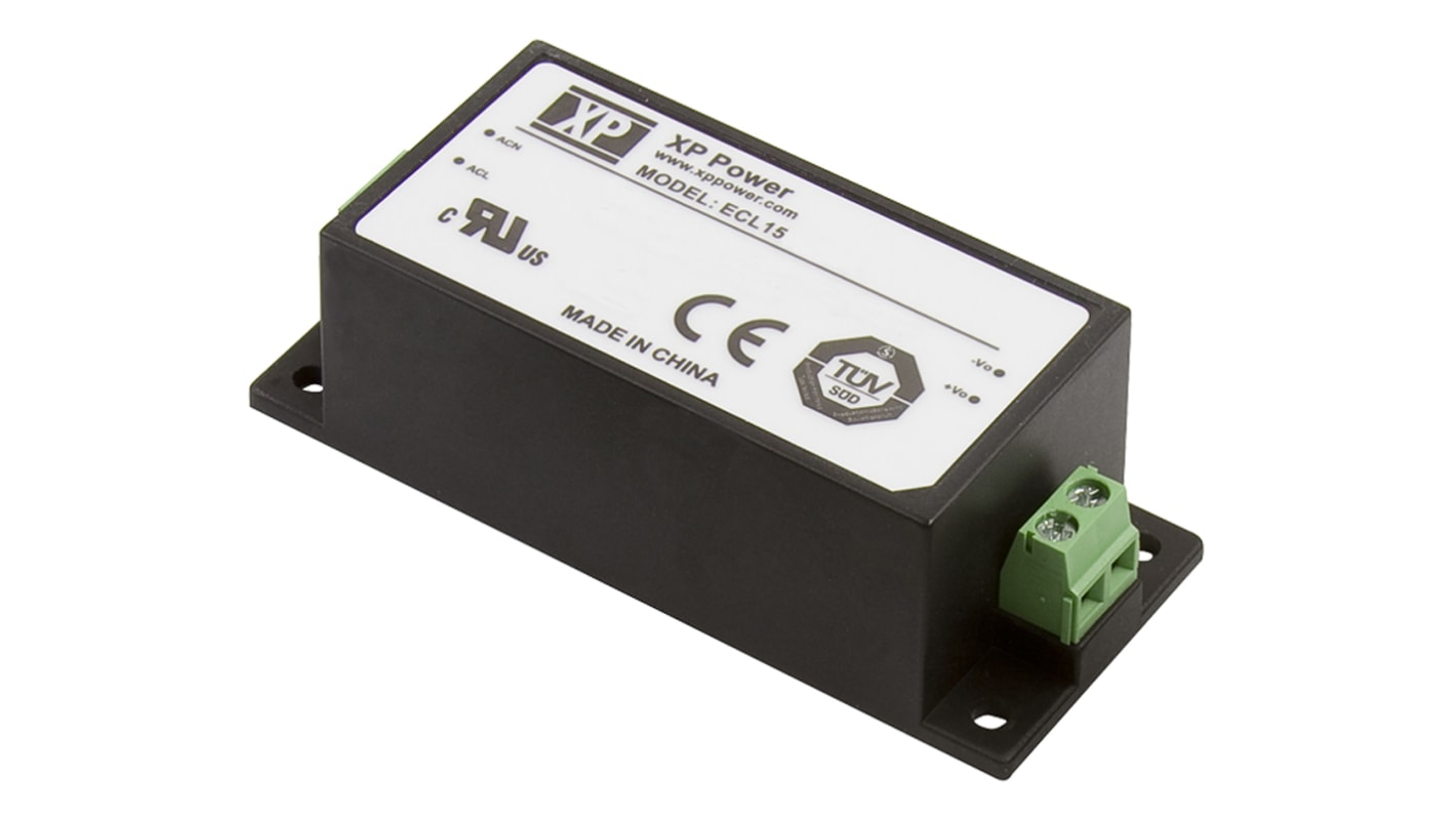 XP Power Switching Power Supply, ECL15UD01-S, ±12V dc, 650mA, 15W, Dual Output, 120 → 370 V dc, 85 → 264