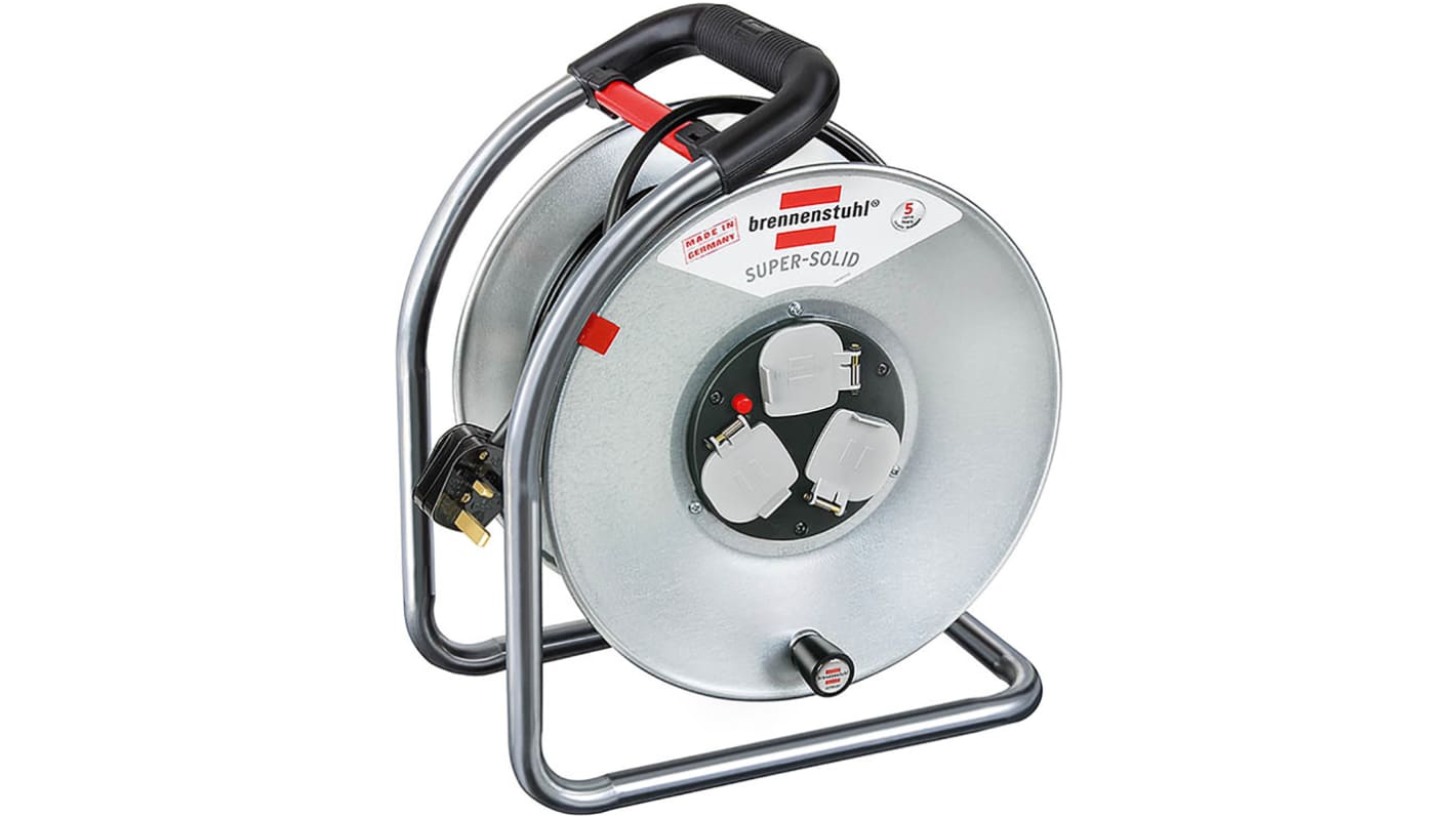 brennenstuhl 50m 3 Socket Type G - British Extension Reel, 250 V ac