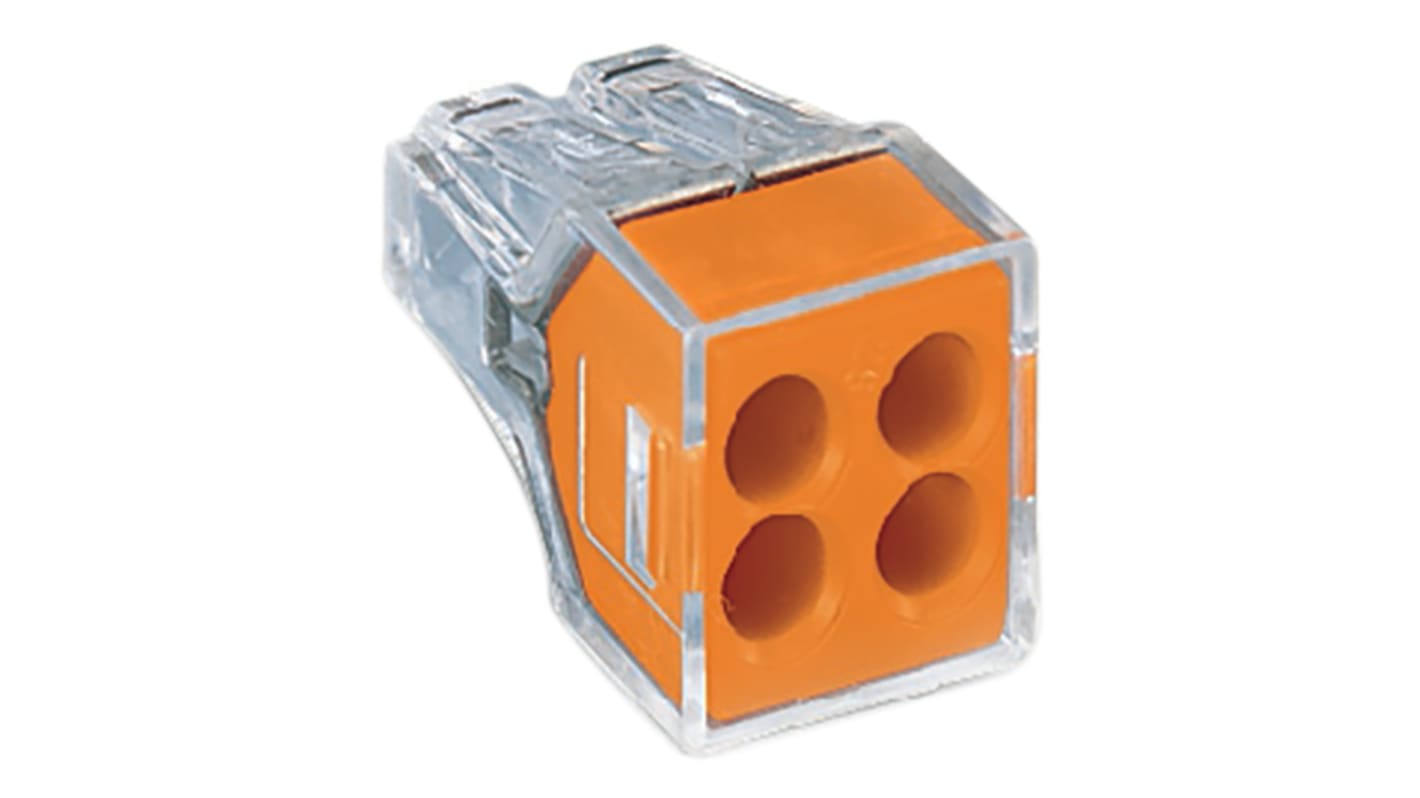 Wago 773 PUSH WIRE Series Junction Box Connector, 4-Way, 24A, 18 → 12 AWG, 16 → 12 AWG Wire, Push In