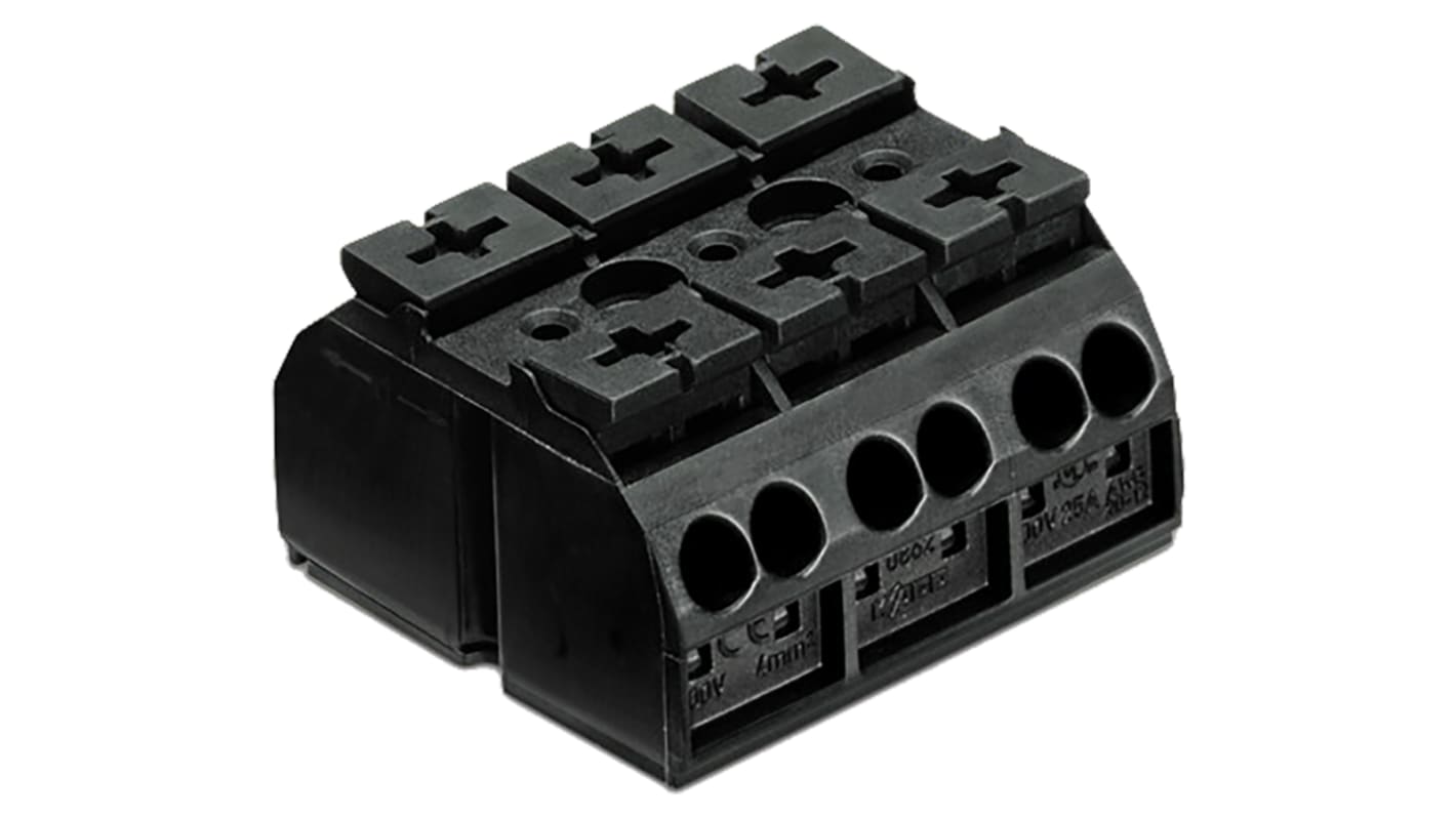 Wago 862 Series Terminal Strip, 3-Way, 32A, 20 → 12 AWG, Wire, Push-In Cage Clamp Termination