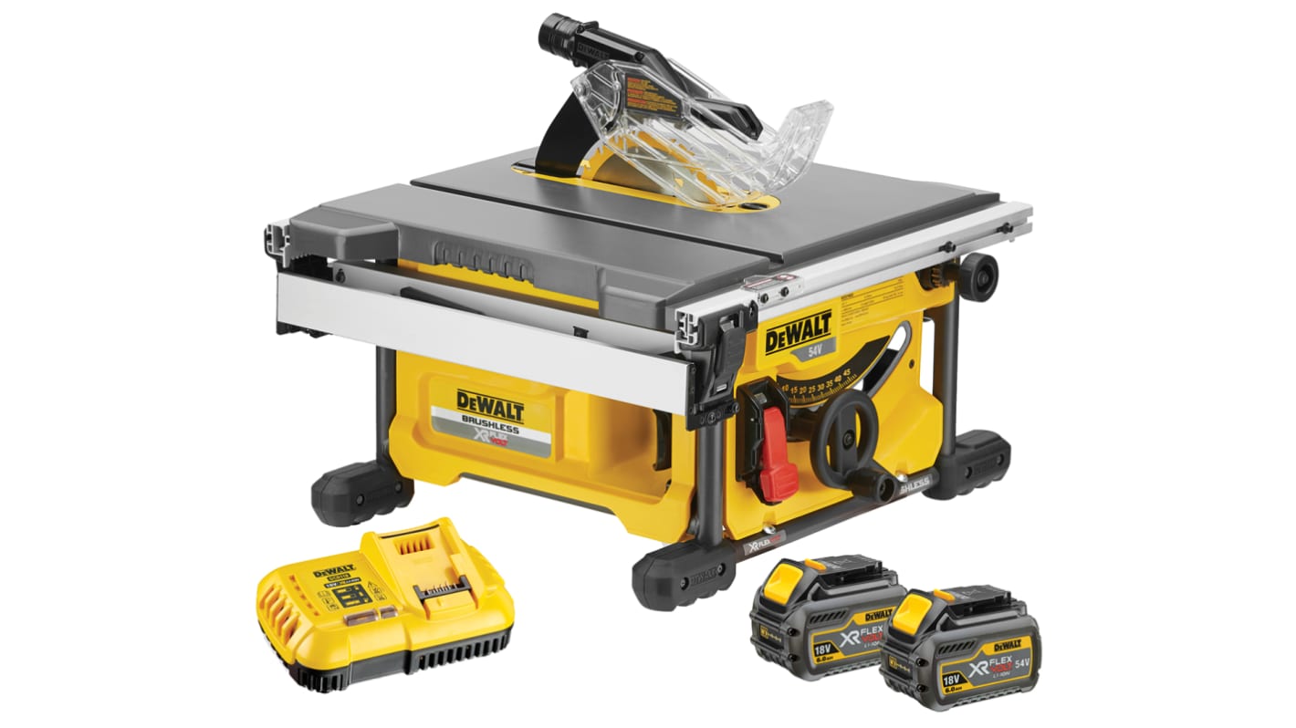 Sierra circular de mesa DeWALT DCS7485T2-GB a batería Li-Ion, diám. de hoja 210mm, husillo 30mm, enchufe inglés