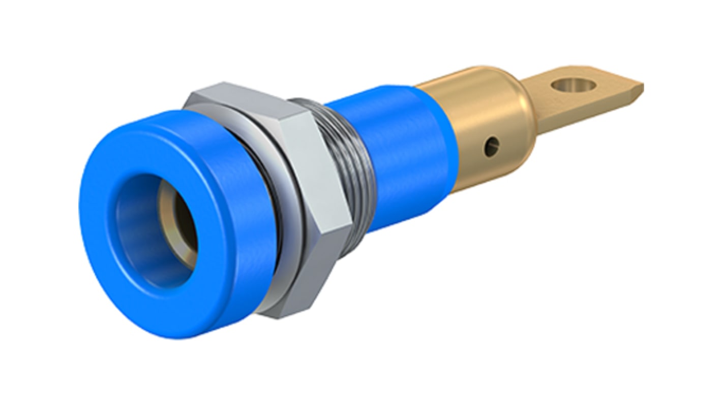 Staubli Blue Female Banana Socket, 4 mm Connector, Screw Termination, 25A, 30 V, 60V dc, Gold Plating