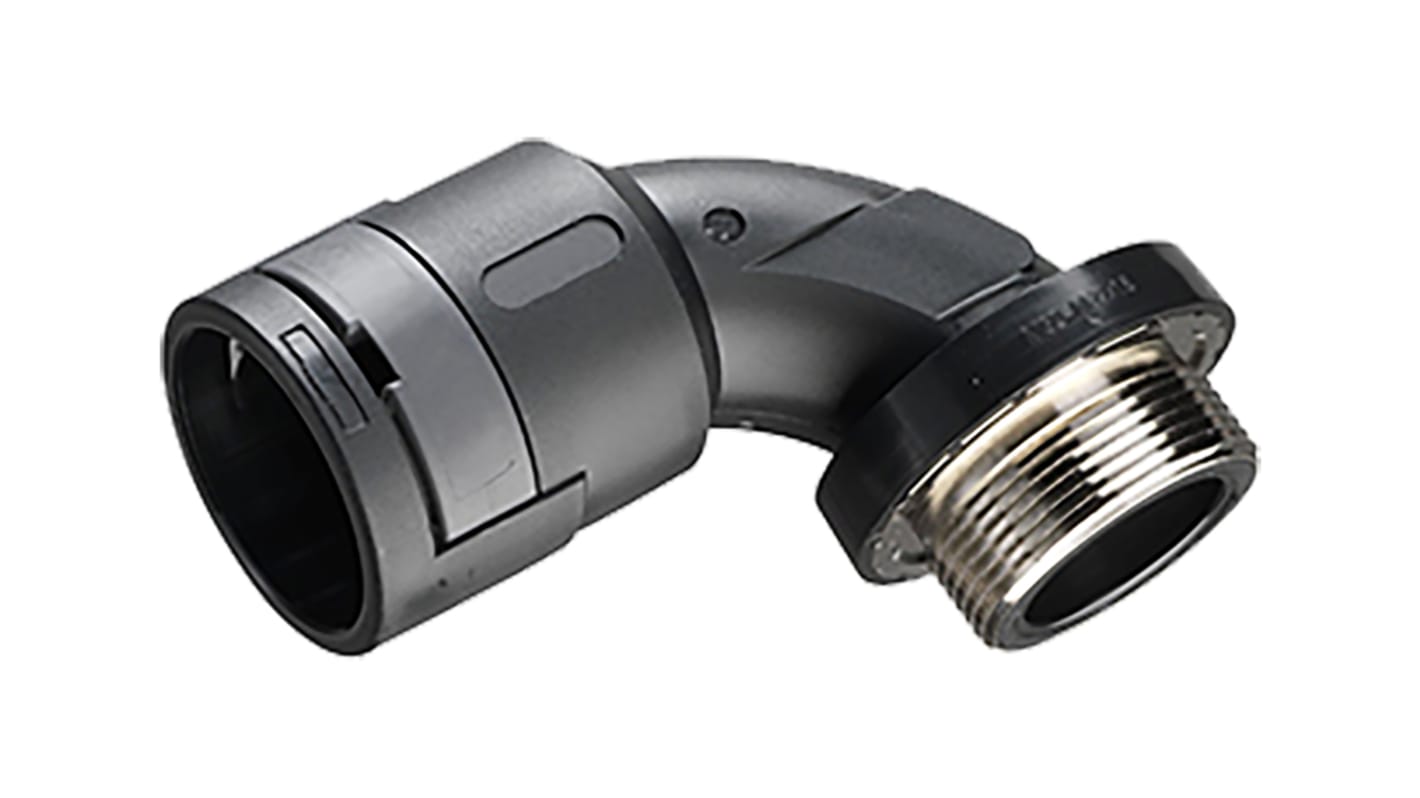 Racor para conducto Kopex, Acodado 90° de Nylon 12 Negro, tamaño nom. 17mm, rosca 20mm, IP68