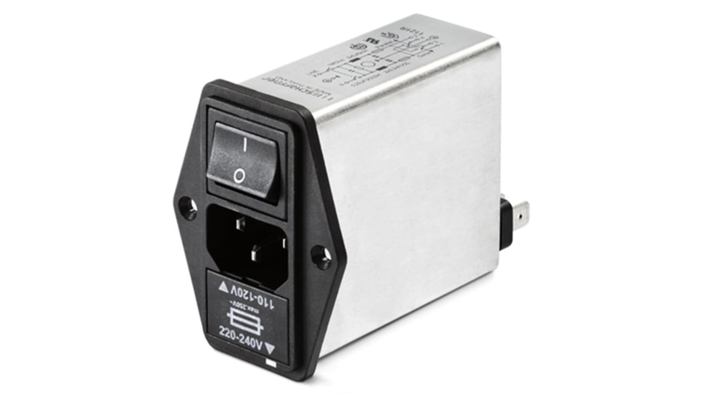 Filtro IEC Schaffner con conector C14, 250 V ac, 1A, 50 → 400Hz