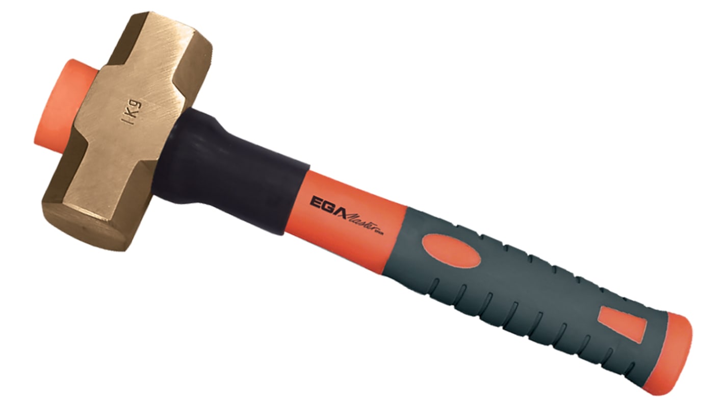 Ega-Master Hammer, Vorschlaghammer aus Beryllium-Kupfer funkenfrei Fiberglas-Stiel 1.5kg 370 mm