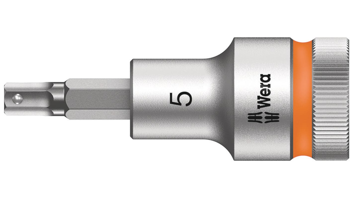 Wera 1/2 in Drive Bit Socket, Hex Bit, 5mm, 60 mm Overall Length