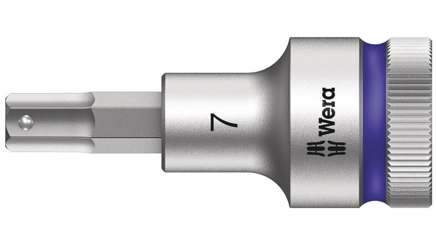 Wera 1/2 in Drive Bit Socket, Hex Bit, 7mm, 60 mm Overall Length