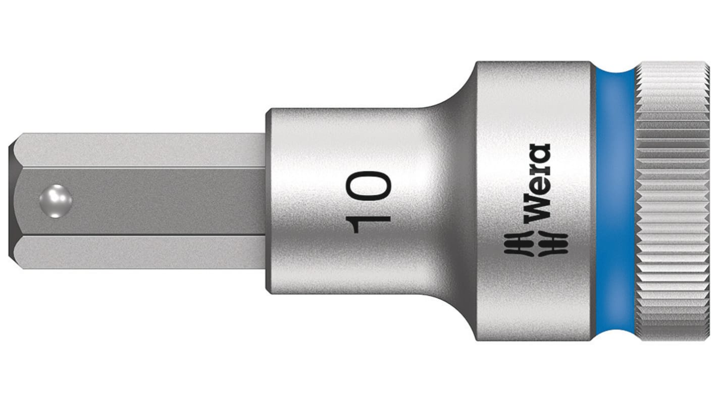 Wera 1/2 in Drive Bit Socket, Hex Bit, 10mm, VDE/1000V, 60 mm Overall Length