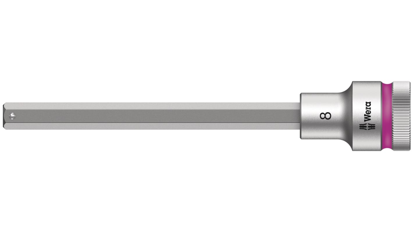 Wera 1/2 in Drive Bit Socket, Hex Bit, 8mm, 140 mm Overall Length