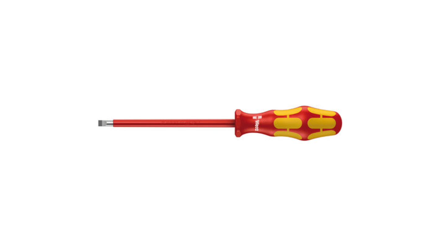 Wera Slotted Insulated Screwdriver, 8 x 1.2 mm Tip, 175 mm Blade, VDE/1000V, 287 mm Overall