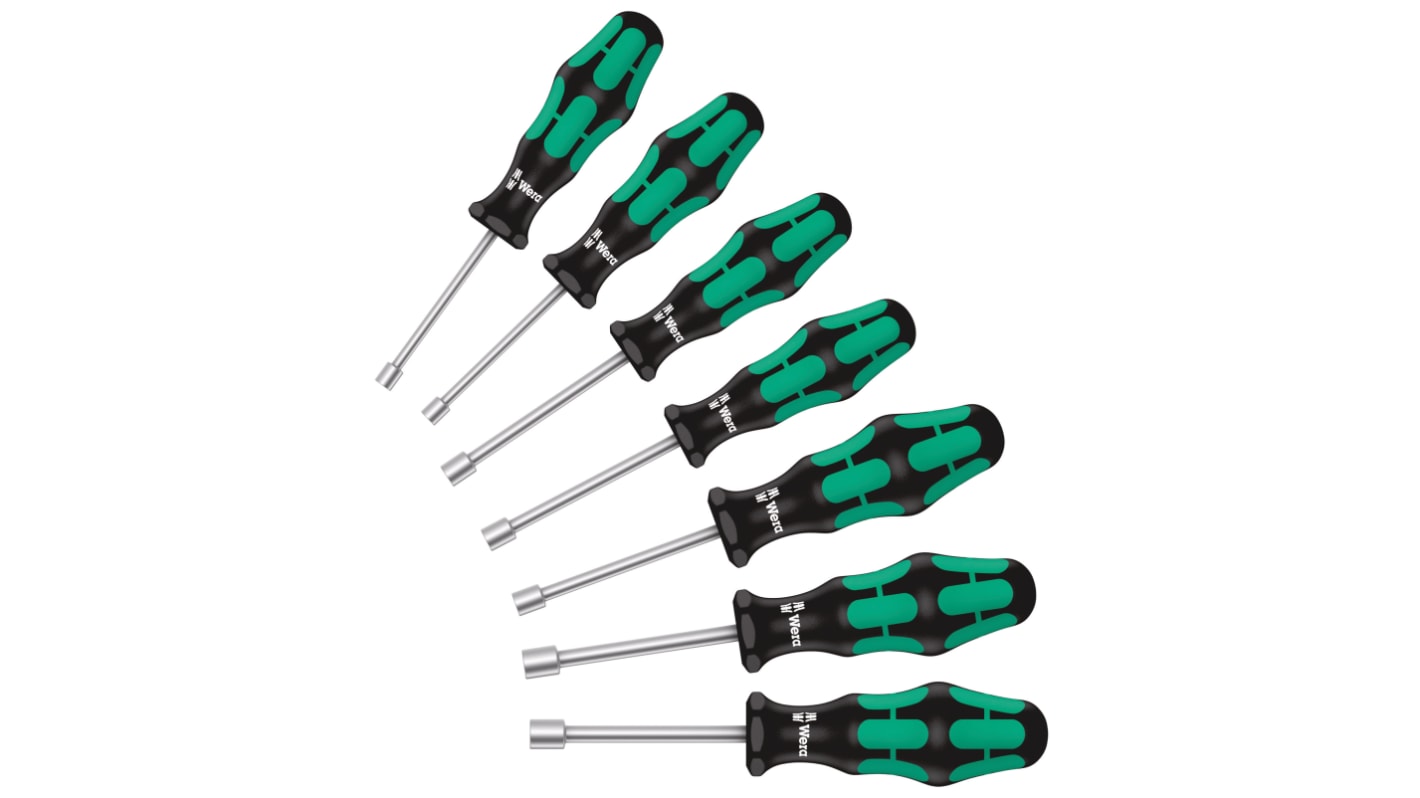 Wera Hexagon Nut Driver Set, 5 mm, 5.5 mm, 6 mm, 7 mm, 8 mm, 10 mm, 13 mm Tip, 90 mm Overall