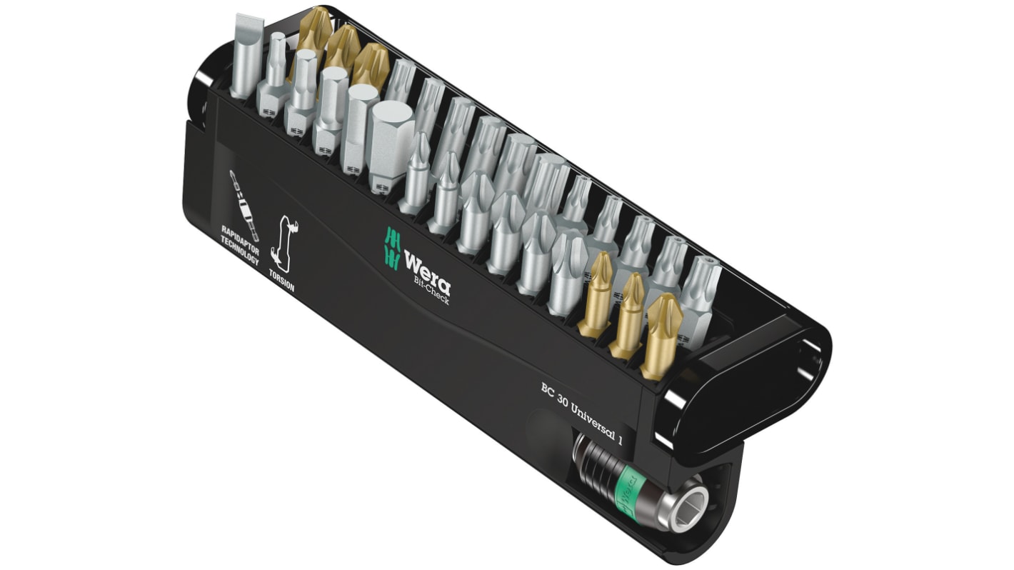 Wera Schlitz, Sechskant, PHILLIPS®, POZIDRIV, TORX® Bitsatz schlagfest, 30-teilig