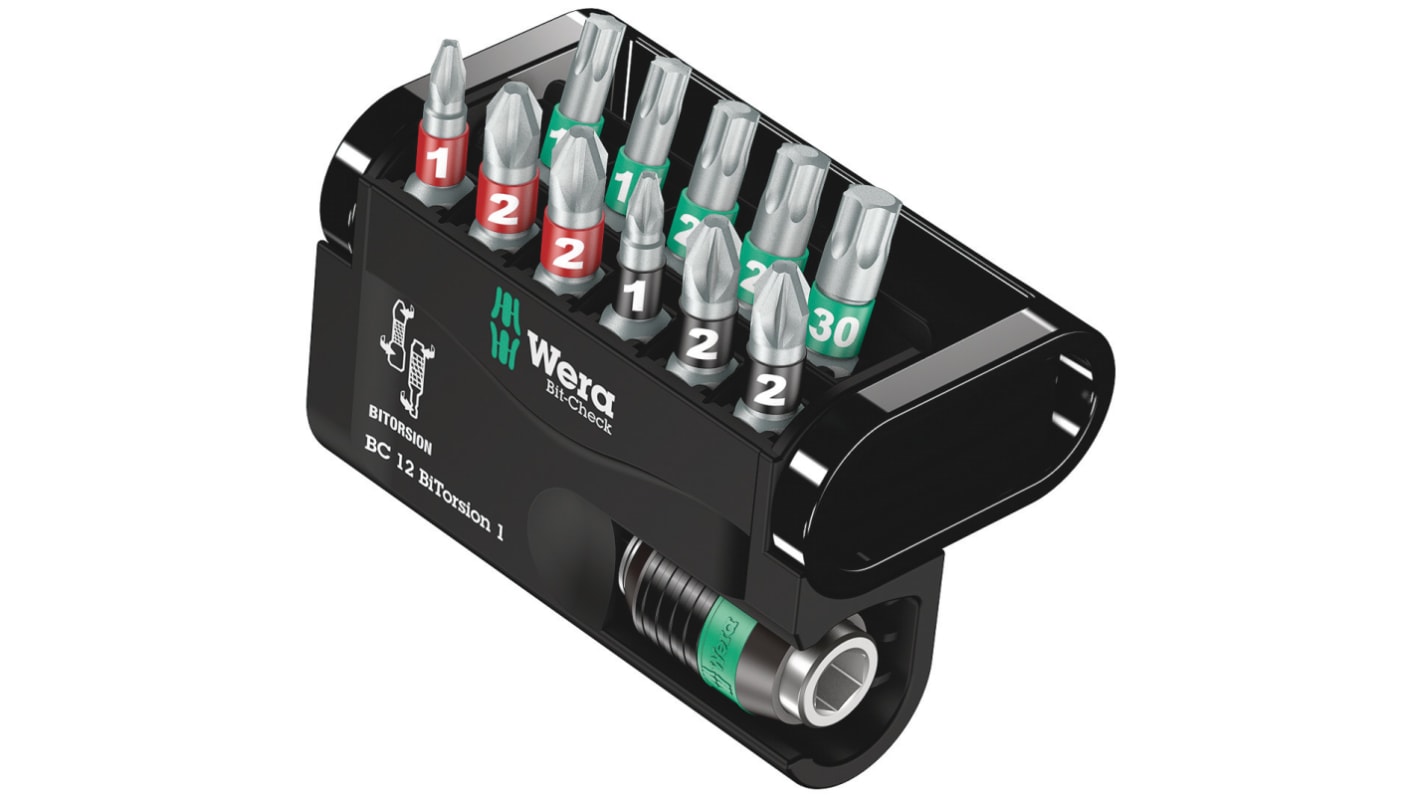 Wera Sechskant, PHILLIPS®, POZIDRIV, TORX® Bitsatz schlagfest, 12-teilig