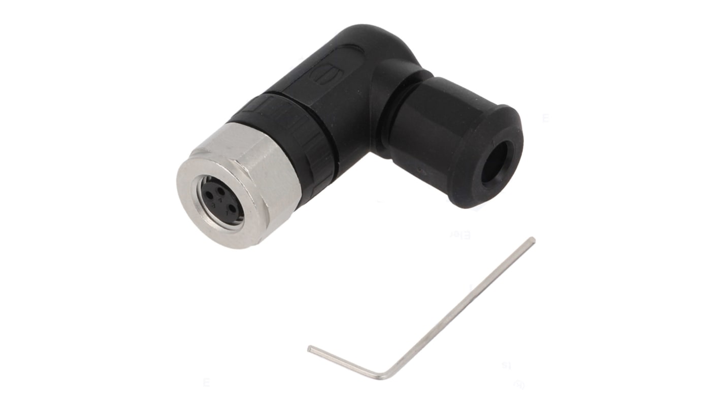 Conector circular HARTING hembra Ángulo de 90° serie M8 de 3 vías hembra, montaje aéreo, IP67