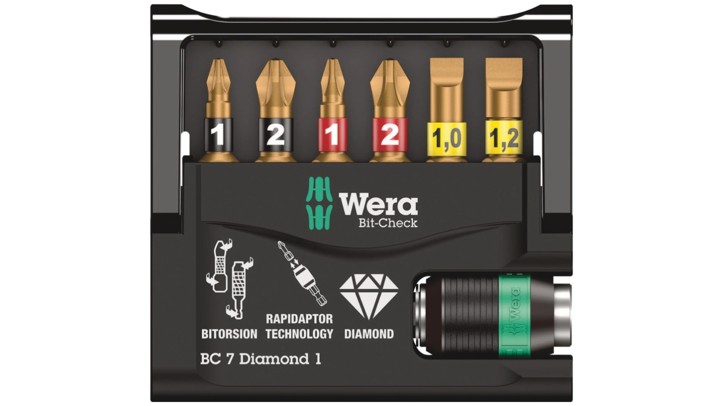 Wera Driver Bit Set 7 Pieces, Hexagon, Phillips, Pozidriv, Slotted