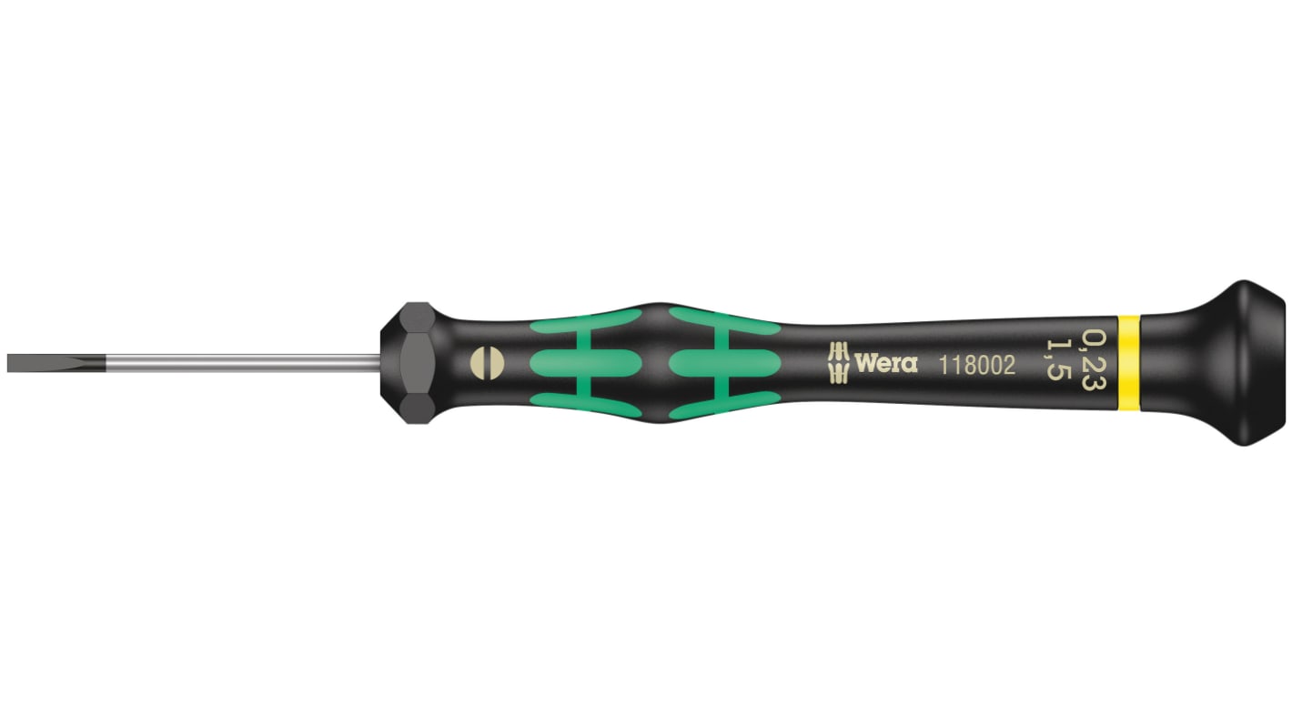 Wera Slotted Precision Screwdriver, 1.5 x 0.23 mm Tip, 40 mm Blade, 137 mm Overall