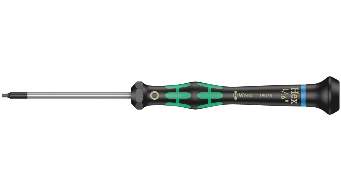 Wera Hexagon Precision Screwdriver, 1/16 in Tip, 60 mm Blade, 157 mm Overall