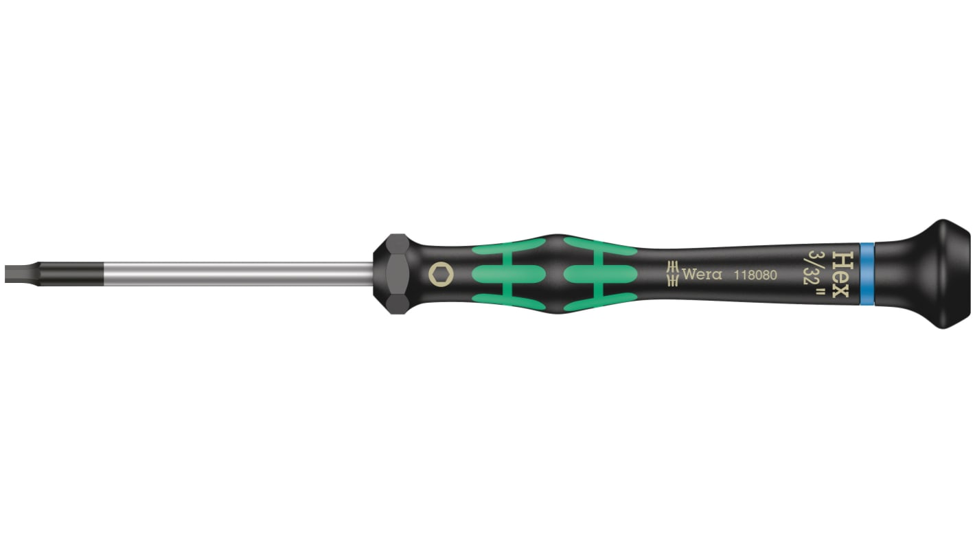 Wera Hexagon Precision Screwdriver, 3/32 in Tip, 60 mm Blade, 157 mm Overall