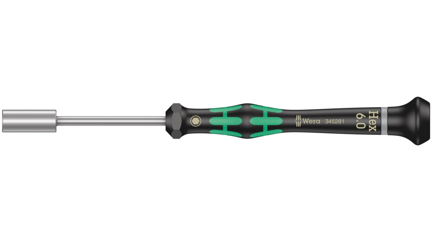 Wera Hexagon Precision Screwdriver, 6 mm Tip, 60 mm Blade, 157 mm Overall