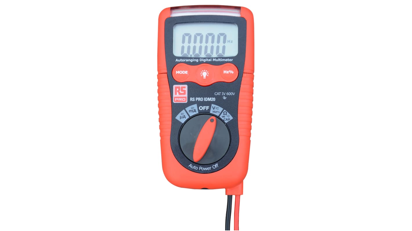 RS PRO IDM20 HandLCD Digital-Multimeter, CAT III 600V ac / 200mA ac, 40MΩ, ISO-kalibriert