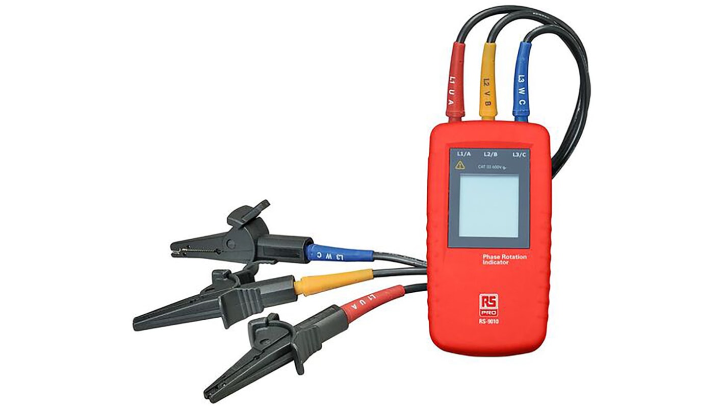 RS PRO RS9010, LCD Drehfeldrichtungsanzeiger mit Krokodilklemme, 300 V, 600 V CAT III, CAT IV, ISO-kalibriert