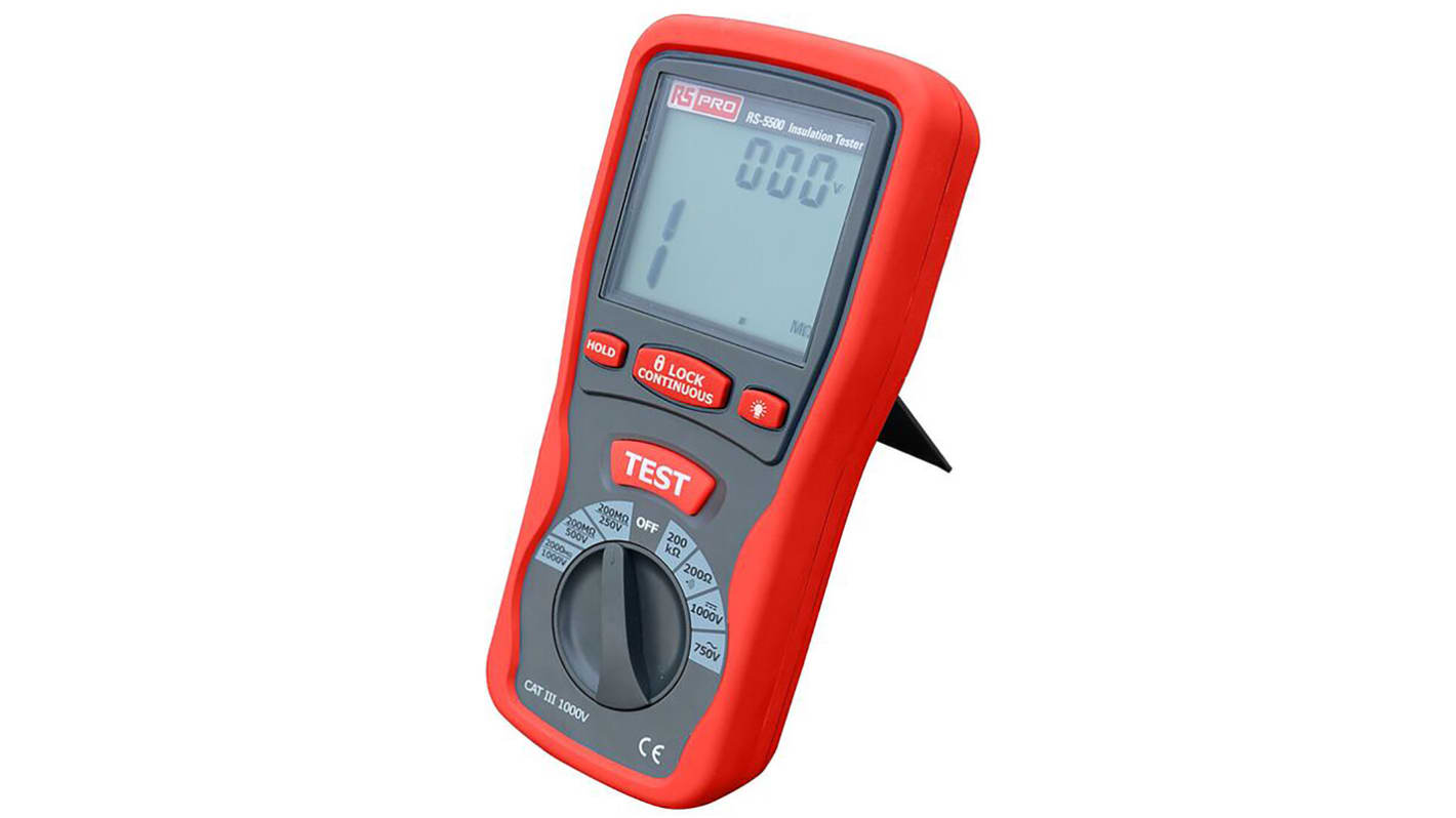 RS PRO RS5505 Insulation Tester, 125V Min, 1000V Max, 4000MΩ Max, CAT III 1000V - UKAS Calibration